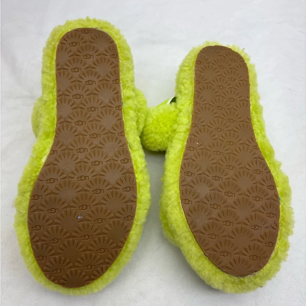 Ugg Kids Fuzzy Slide Sandals in Neon Lime - Plush Comfort